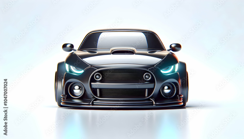 Poster 3d glossy sports car front view concept with copy space on plain background - exciting speed and dyn