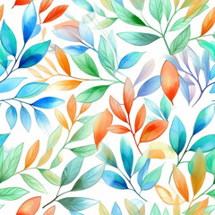 Seamless watercolor leaves  watercolor leaves pattern, colorful, white background  

