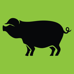 Silhouette of a pig on a green background
