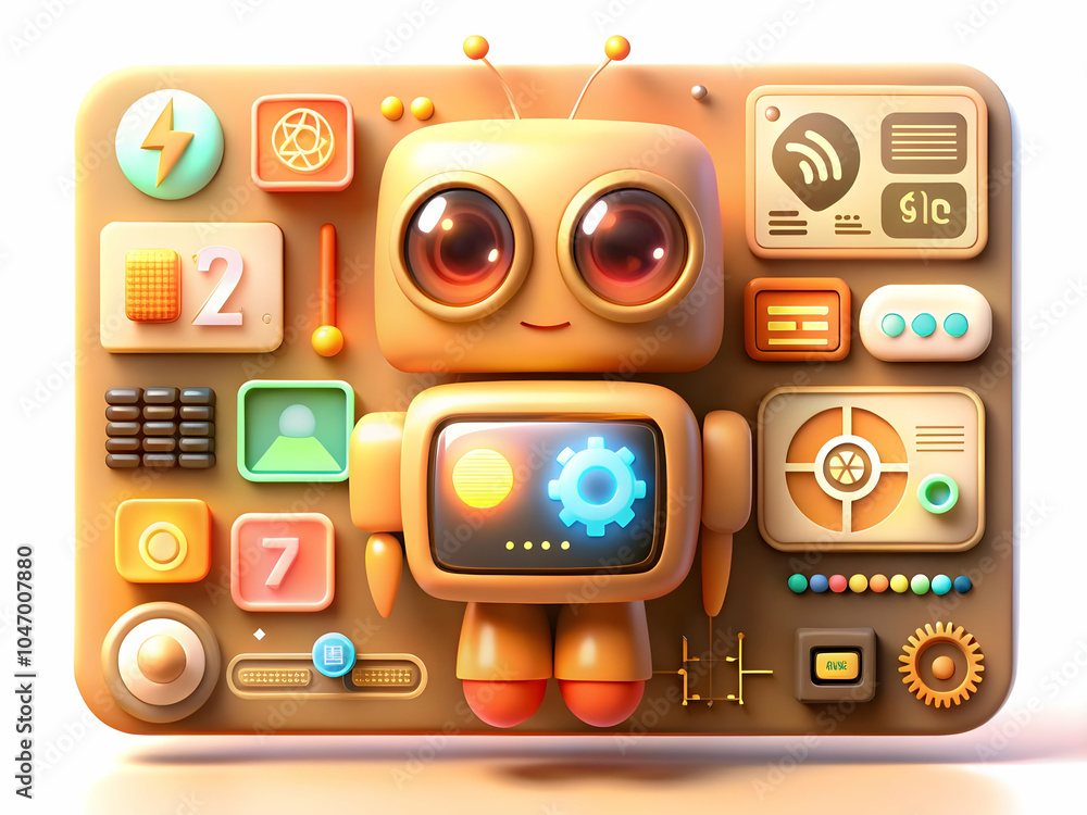 Poster glossy digital interface background with futuristic icons | softly glowing tech presentation design 