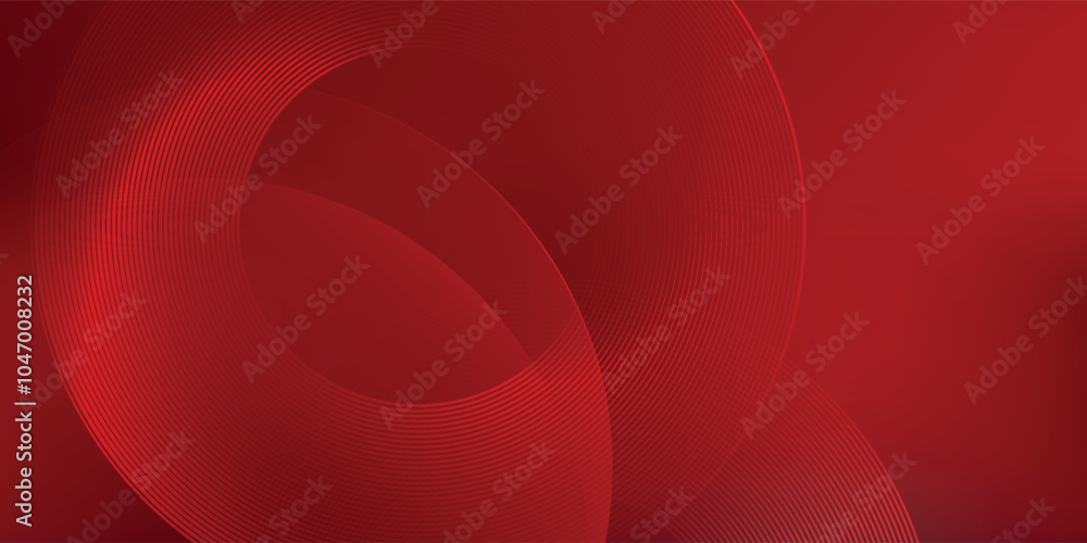 Wall mural abstract red background with glowing curve lines. modern shiny red gradient geometric circle lines p