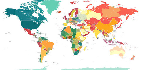 Naklejka premium A choropleth map of the world, shaded in different colors to indicate the prevalence of certain diseases, offering a global overview of healthcare concerns.