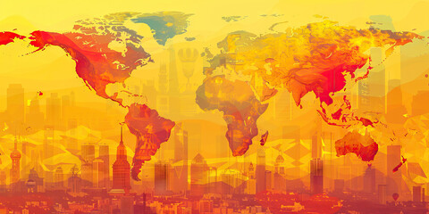 Obraz premium A heat map illustrating the most popular tourist destinations around the world, using a gradient from yellow to red to indicate high traffic areas.
