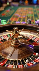 Fototapeta premium Closeup noblur 3D Model Abstract Art of Roulette wheel spinning with vibrant colors on a casino floor