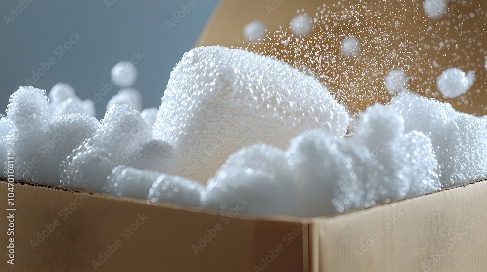 Poster Close up view of a fragile delicate item carefully packed inside a parcel box with foam padding for secure and safe transportation and delivery