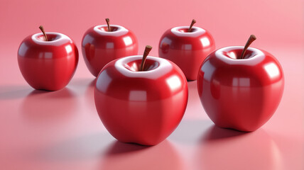 A shiny red apple 3D model set against a soft pastel background, evoking the freshness of an...