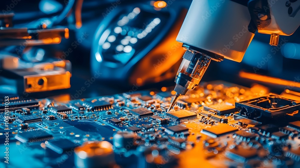 Aufkleber close up view of circuit boards soldering iron and other electronics equipment on an engineer s desk