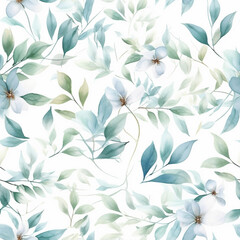 Fototapeta premium seamless floral pattern Watercolor forest plant leaves and flowers seamless pattern popular textile print design seamless pattern with leaves