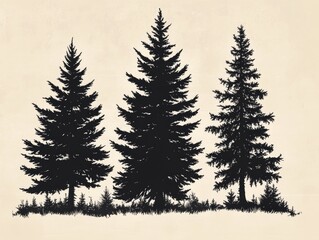 Obraz premium Monochrome Coniferous Forest Landscape. Vector Illustration of Evergreen Trees