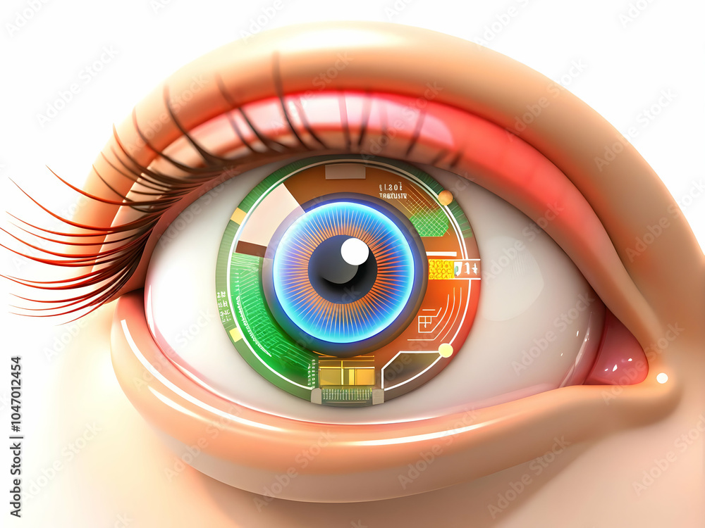 Poster macro shot human eye virtual interface futuristic science fiction computer interaction close up huma