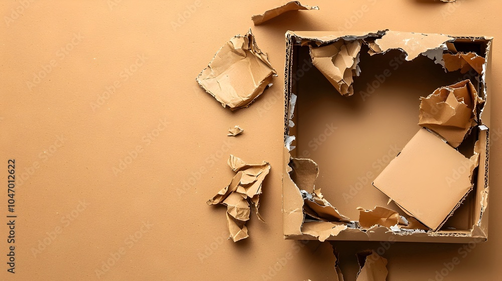 Poster Damaged and Crumpled Cardboard Parcel Box with Torn Edges and Corners Representing Issues with Shipping and Delivery Services