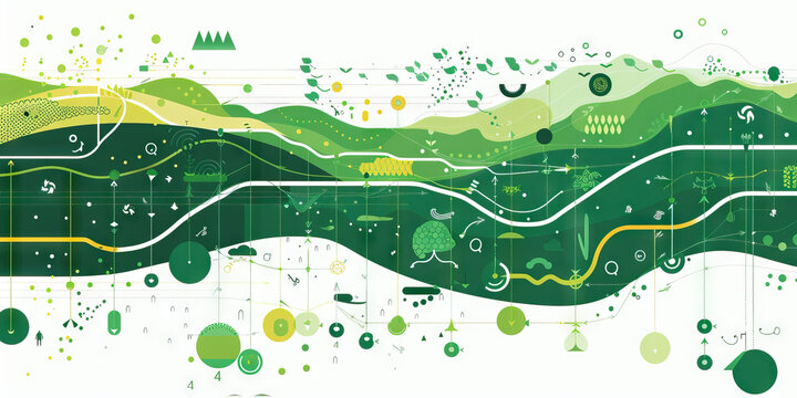 A Sankey diagram tracing the flow of energy through an ecosystem, with arrows in different shades of green indicating the paths of energy transfer.