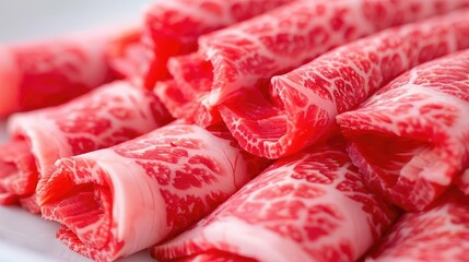 Close-up RAW Style of Premium Japanese Hida beef, marbled meat close-up