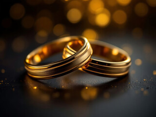 a pair of gold wedding rings