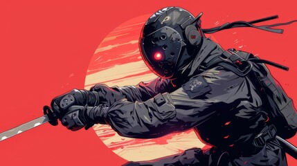 The starry backdrop witnesses the black-clad ninja moving with a quiet, mysterious pace.