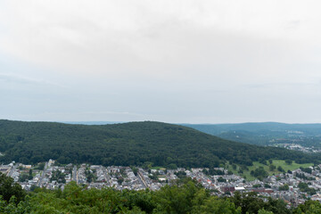 A scenic overview of Reading, Pennsylvania from atop the Pagoda Mountain.
