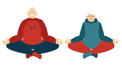A couple of active seniors in sportswear doing yoga.