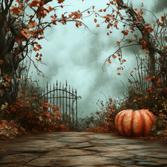 halloween pumpkin in the forest, Generative AI	
