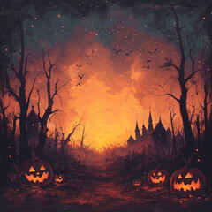 halloween background with pumpkins, Generative AI	
