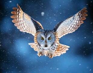 Majestic Great Grey Owl in Snowy Flight 