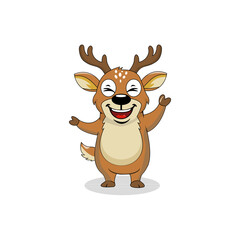 Fototapeta premium Vector graphic of a cute cartoon deer standing with a smiling expression. This vector is perfect for backgrounds, wallpaper, decoration, templates, banners, children's coloring books, and business etc