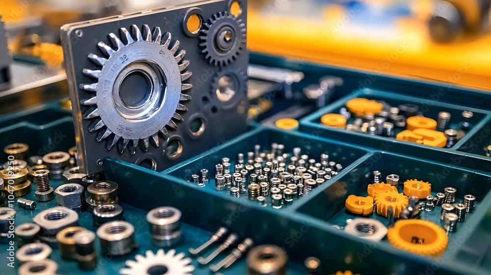 Aufkleber meticulously organized mechanical engineer s toolbox with labeled compartments containing small gear