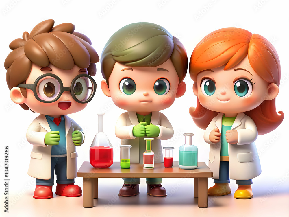 Poster students science experiment futuristic lab coats educational enthusiasm science fiction day authenti