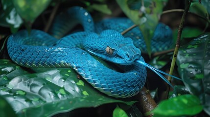 Blue Viper in Tropical Rainforest