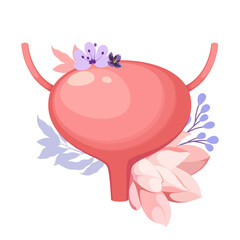 Bladder decorated with flowers. A human organ. Vector illustration.
