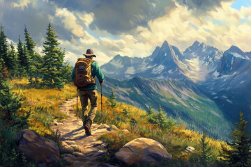 Fototapeta premium National Take a Hike Day or National Hiking Day. November 17. Holiday illustration.