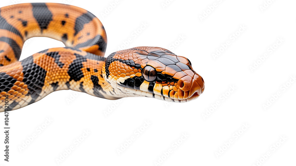 Poster colorful snake with vibrant patterns, isolated on transparent background.