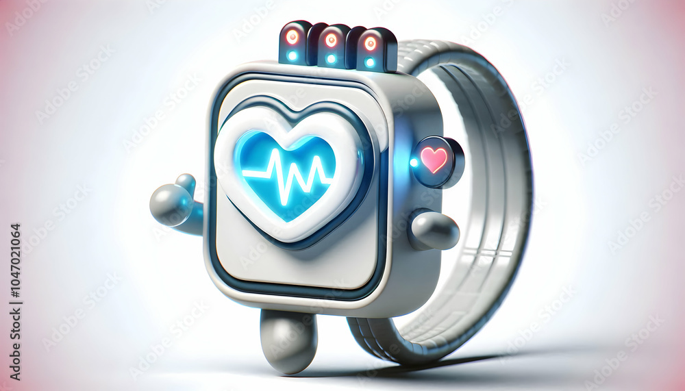 Poster 3d macro heartbeat sensor earlobe device concept close up, camera zooms heartbeat sensor design led 