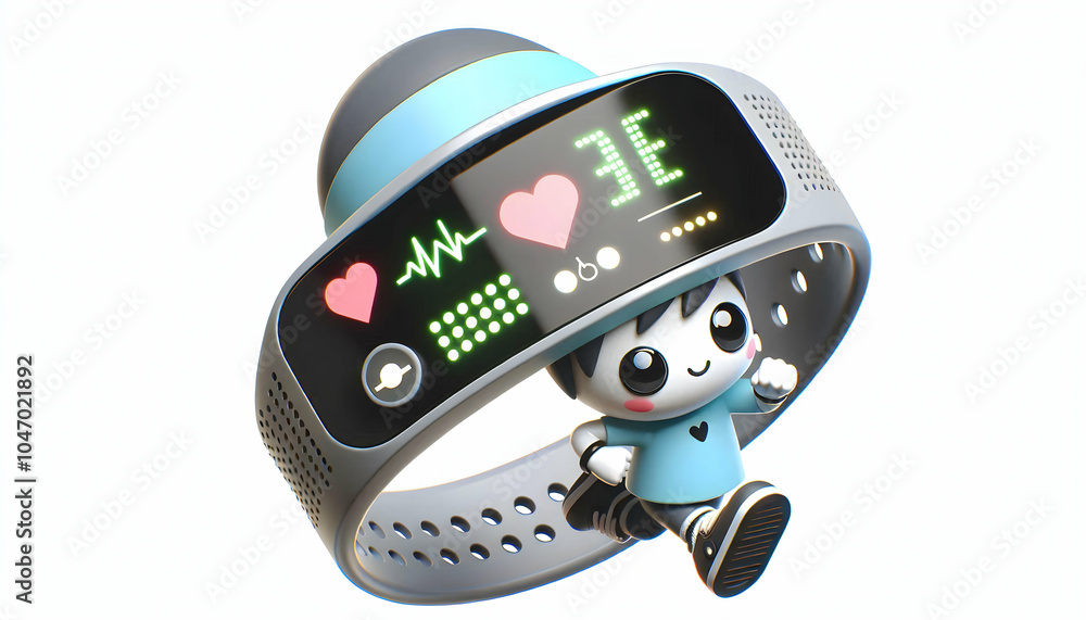 Poster 3d macro digital sweatband biometric sensors close-up camera focus sensor details led indicators tec