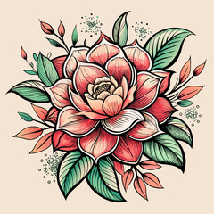 a floral tattoo with detailed realism, incorporating multiple types of flowers