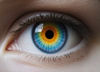 Obraz premium Close up of Human Eye with Colorful Iris and Eyelashes