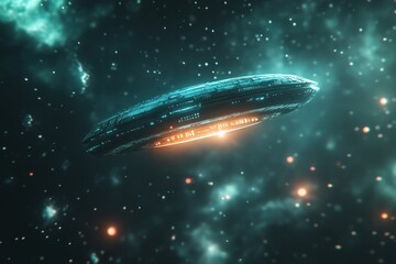 Fototapeta premium Futuristic Spaceship Gliding Through Cosmic Landscape