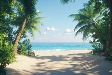 Fototapeta premium Tropical Beach with Palm Trees and Clear Water