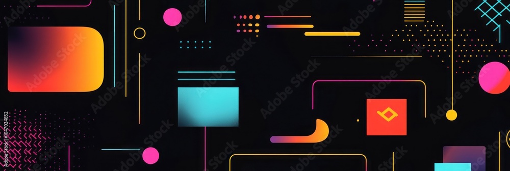 Poster abstract geometric background with neon colors and gradient shapes.