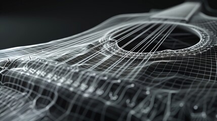 closeupA whimsical wireframe mesh illustration of a music box, filled with delicate details and a sense of wonder  ,AI Music Technology