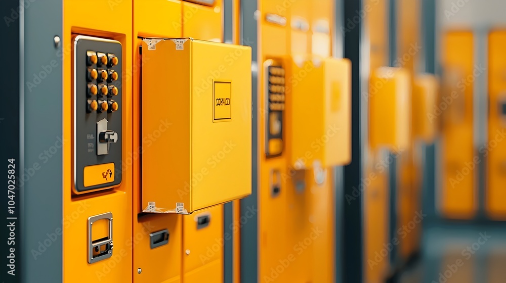 Aufkleber Rows of parcel boxes neatly arranged in a modern storage locker system ready for efficient pickup and delivery of shipped goods and packages