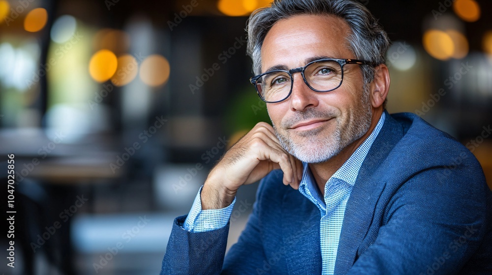 Aufkleber senior executive sitting in a boardroom discussing financial growth strategies with colleagues in an