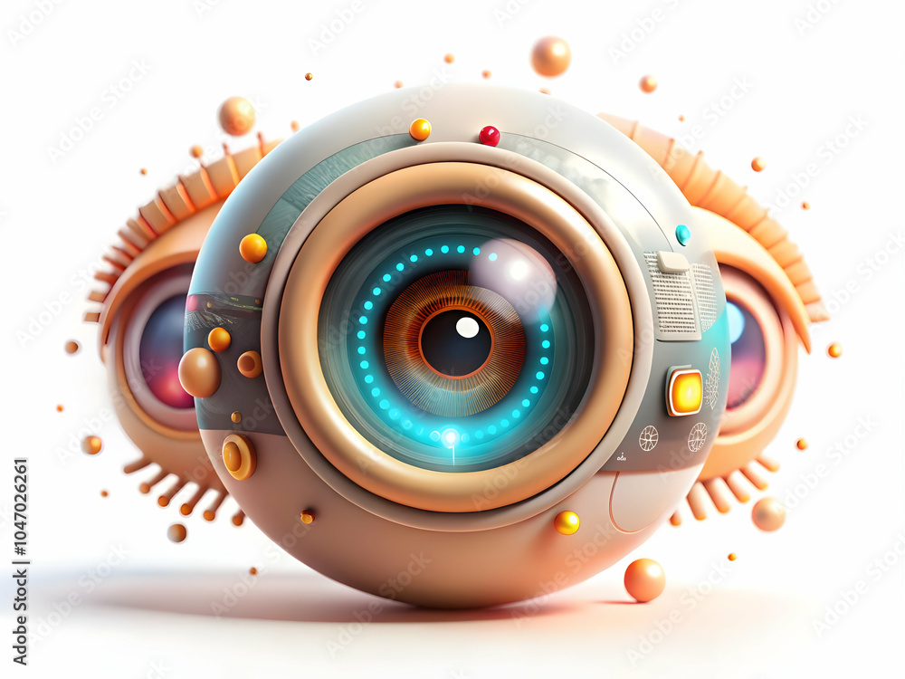 Poster soft abstract digital art cybernetic eye data streams bokeh lights copy space science fiction day co