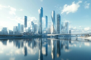 Modern Cityscape with Reflections in Water