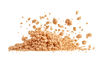 Flying Cookie Crumbs and Cake Crust Pile isolated on transparent background. PNG file, cut out