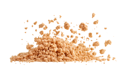 Flying Cookie Crumbs and Cake Crust Pile isolated on transparent background. PNG file, cut out