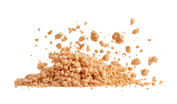 Flying Cookie Crumbs and Cake Crust Pile isolated on transparent background. PNG file, cut out