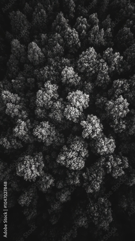 Poster top down view of lush green forest canopy creating textured pattern
