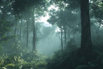 Fototapeta premium Serene Misty Forest Landscape at Dawn