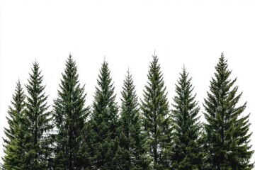 Obraz premium Green Coniferous Trees Against White Background