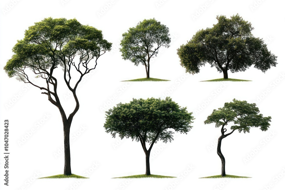 Poster various tree types on isolated background